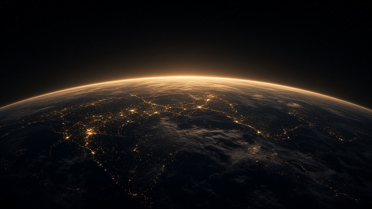 Earth horizon from space with golden light